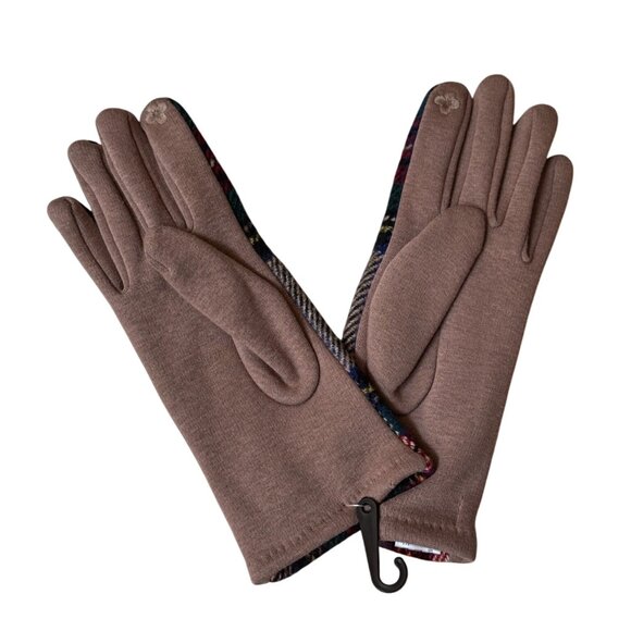 NWT Womens Plaid Touchscreen Gloves Button Embellishment Fleece Lining Top It Of - Picture 3 of 6